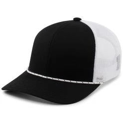 Pacific Headwear Black/White/Black Trucker Snapback Braid Cap 6 Pacific Headwear Black/White/Black Trucker Snapback Braid Cap -Richardson Sales 104BR Black White Black 3