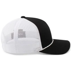 Pacific Headwear Black/White/Black Trucker Snapback Braid Cap 7 Pacific Headwear Black/White/Black Trucker Snapback Braid Cap -Richardson Sales 104BR Black White Black 4