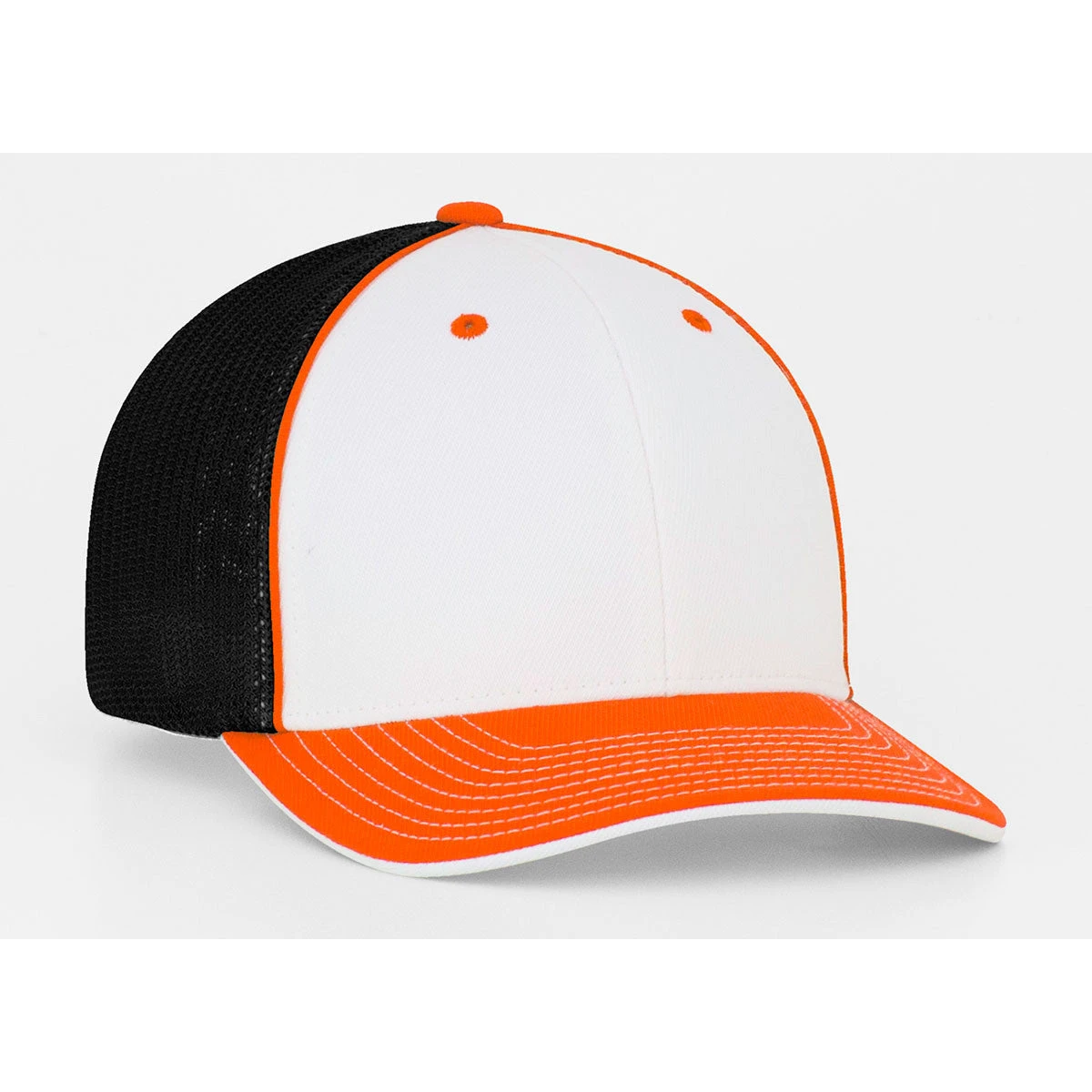 Pacific Headwear White/Orange/Black Universal Fitted Trucker Mesh Cap 1 Pacific Headwear White/Orange/Black Universal Fitted Trucker Mesh Cap