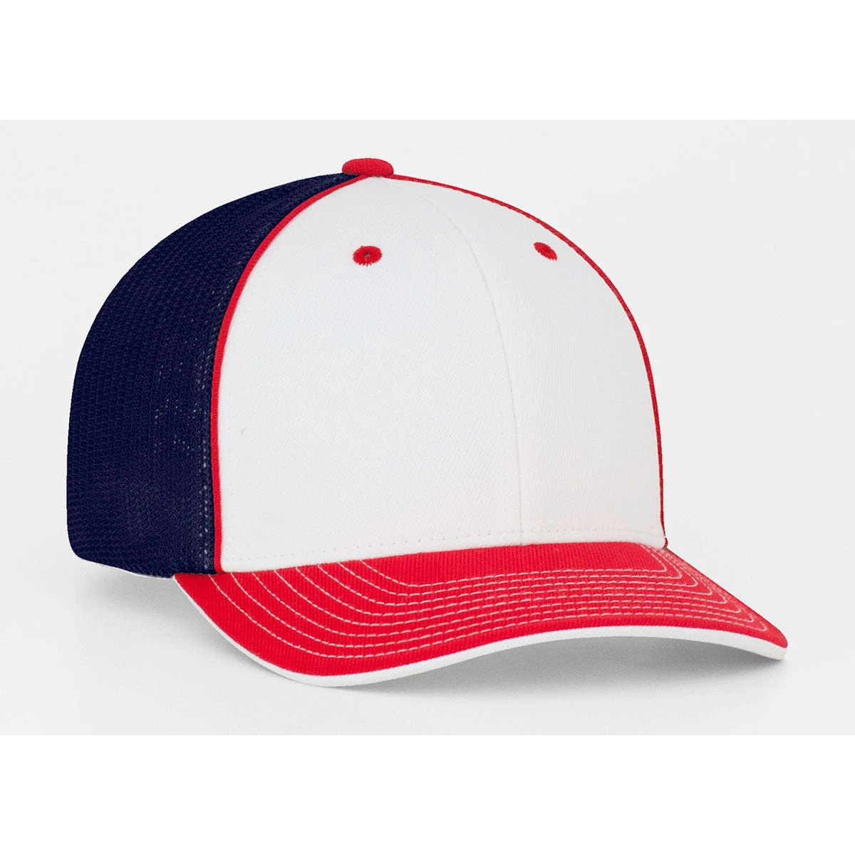 Pacific Headwear White/Navy/Red Universal Fitted Trucker Mesh Cap 1 Pacific Headwear White/Navy/Red Universal Fitted Trucker Mesh Cap