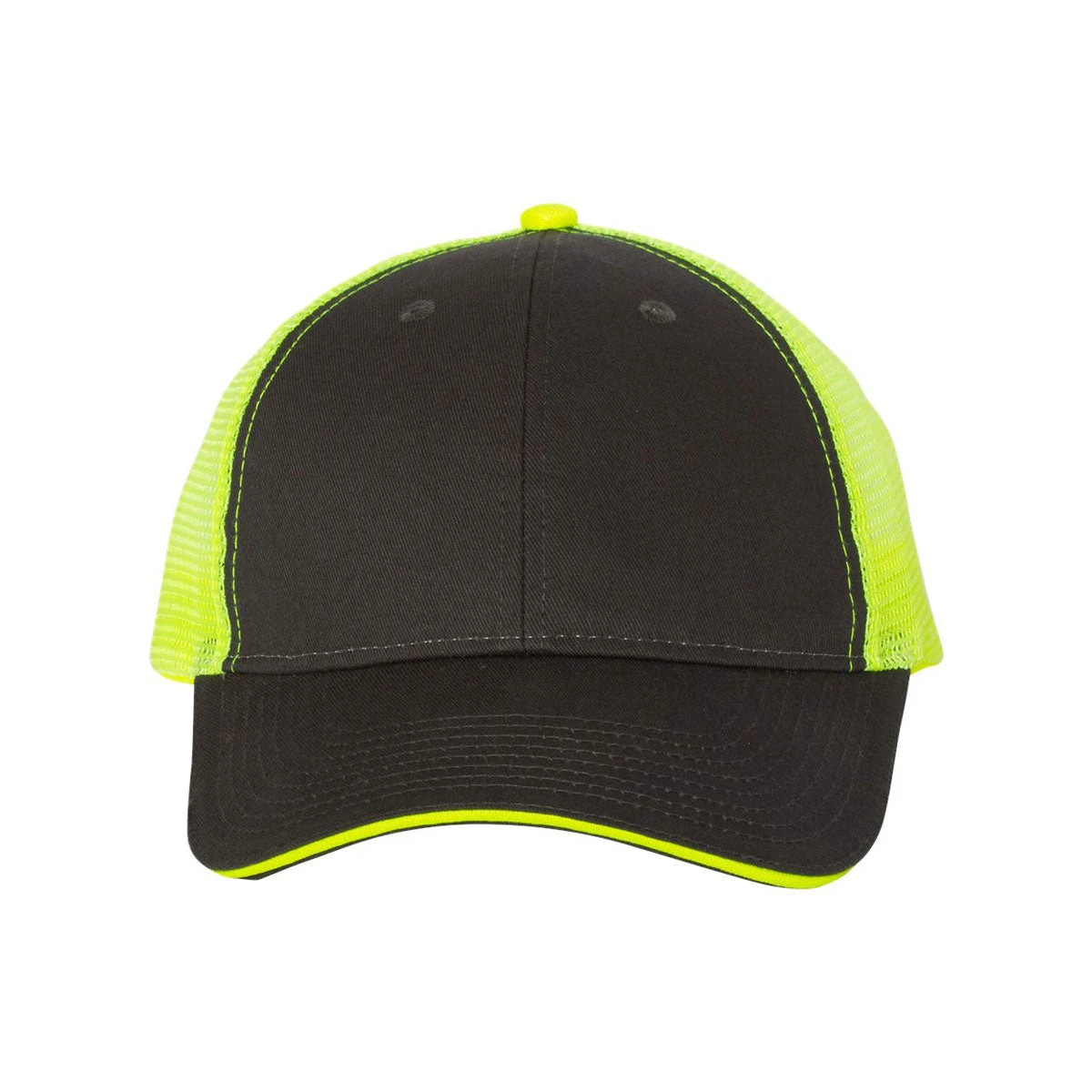 Valucap Charcoal/Neon Yellow Sandwich Trucker Cap 1 Valucap Charcoal/Neon Yellow Sandwich Trucker Cap