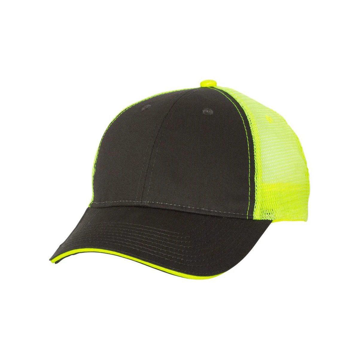 Valucap Charcoal/Neon Yellow Sandwich Trucker Cap 3 Valucap Charcoal/Neon Yellow Sandwich Trucker Cap - Image 3