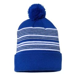 Sportsman Royal/White/Grey 12" Striped Pom-Pom Knit Cap
