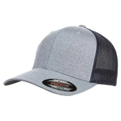 Flexfit Heather/Navy Adult Poly Melange Stretch Mesh Cap