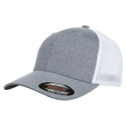 Flexfit Heather/White Adult Poly Melange Stretch Mesh Cap